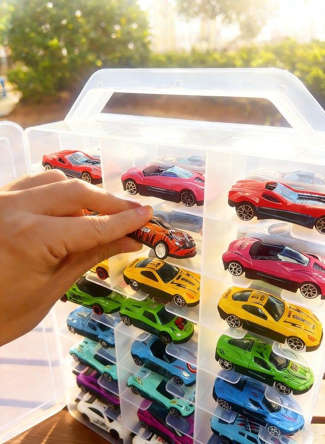 Enklogic Clear Double-Sided Toy Car Display Storage Case, 48 Compartments for 1:64 Scale Die-Cast Model Cars, Transparent Organizer Box with Handle, Case Only(Transparent-2 Pack) - Image 5